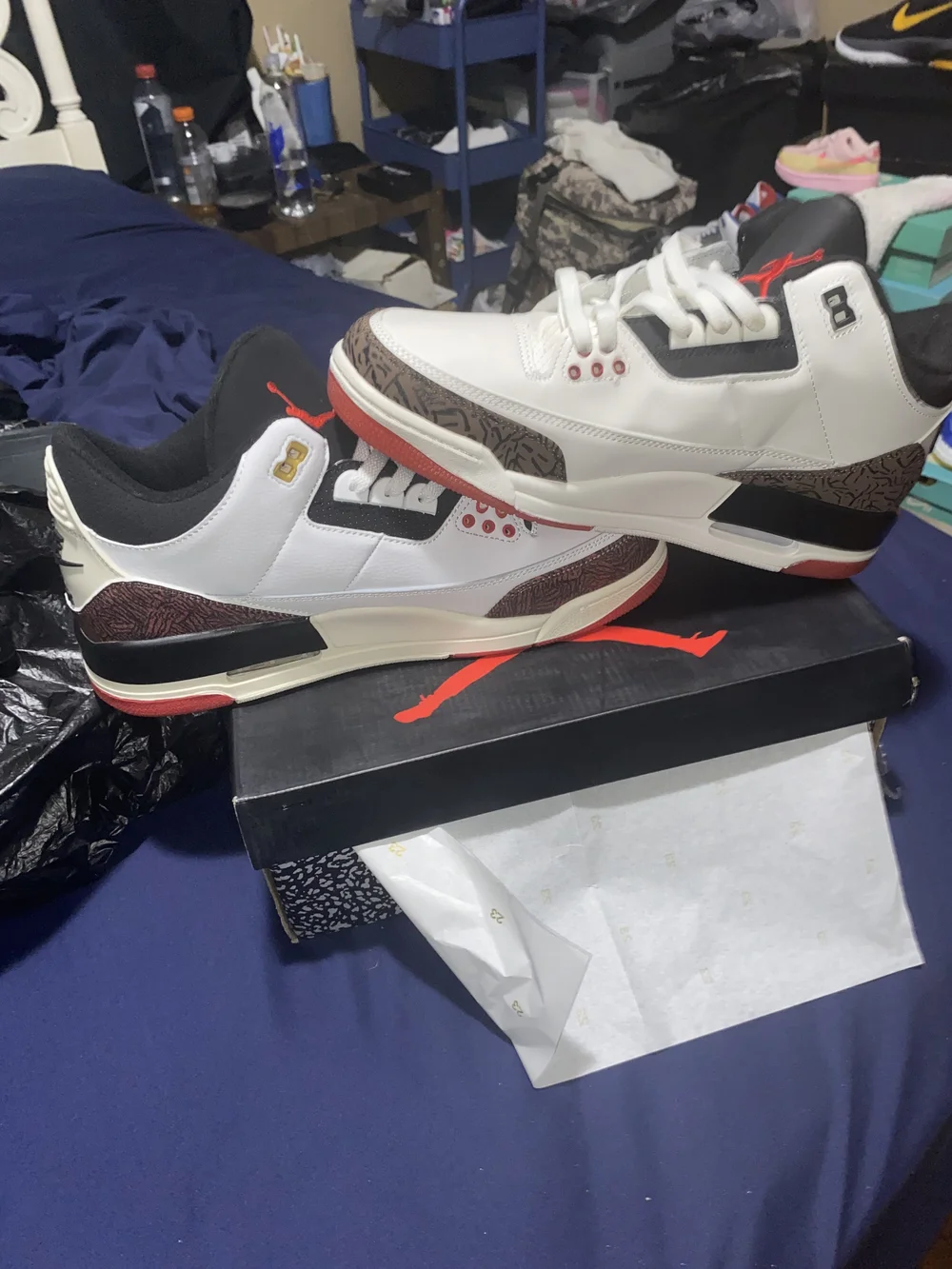 White Black Red Men's Leather Basketball Sneakers